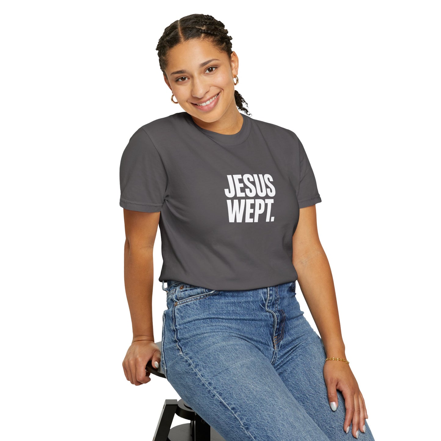 "Jesus Wept." Brutalist Bold Typography Unisex T-Shirt — Minimalist Christian Streetwear