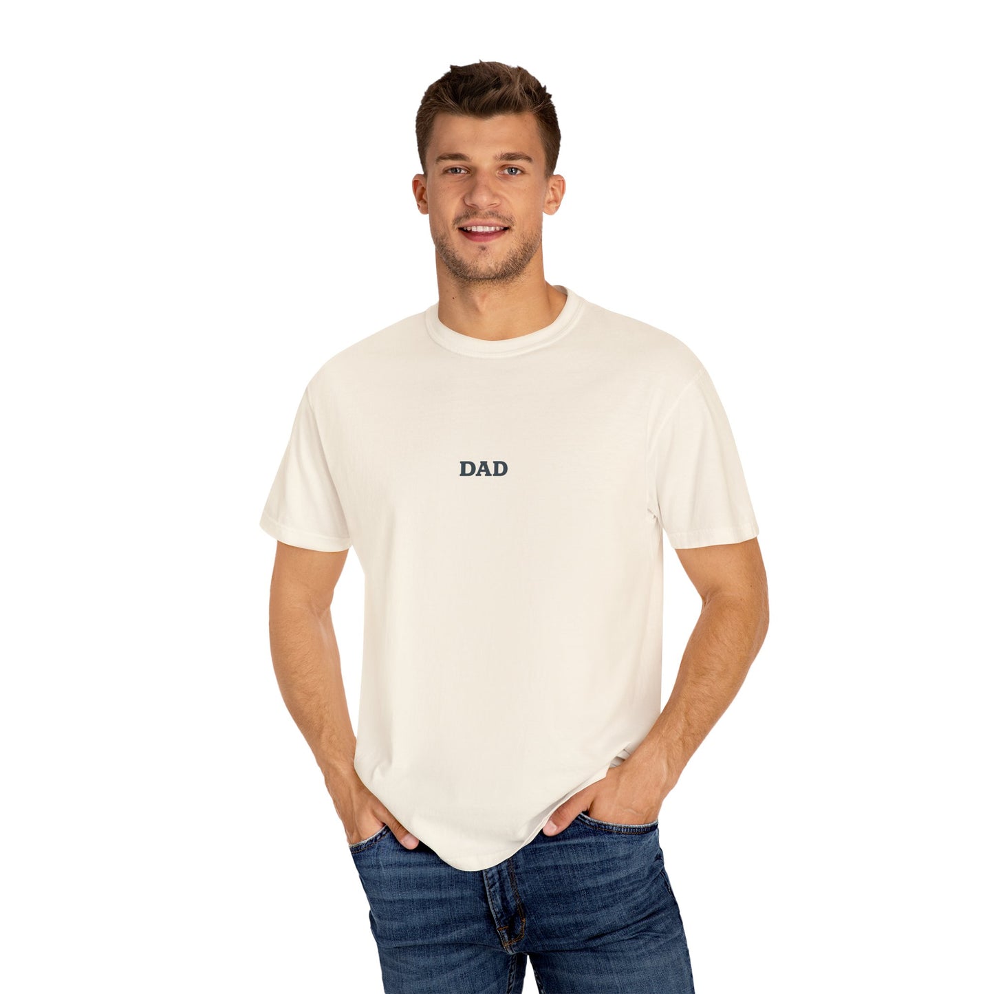Father’s Day “Dad – Heavy Shoulders, Strong Hands, Full Heart” T-Shirt – Rustic Woodcut Edition