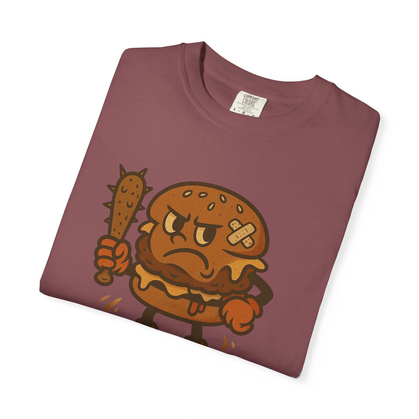 Funny Cartoon Burger T-Shirt - Unisex Garment-Dyed Tee for Food Lovers