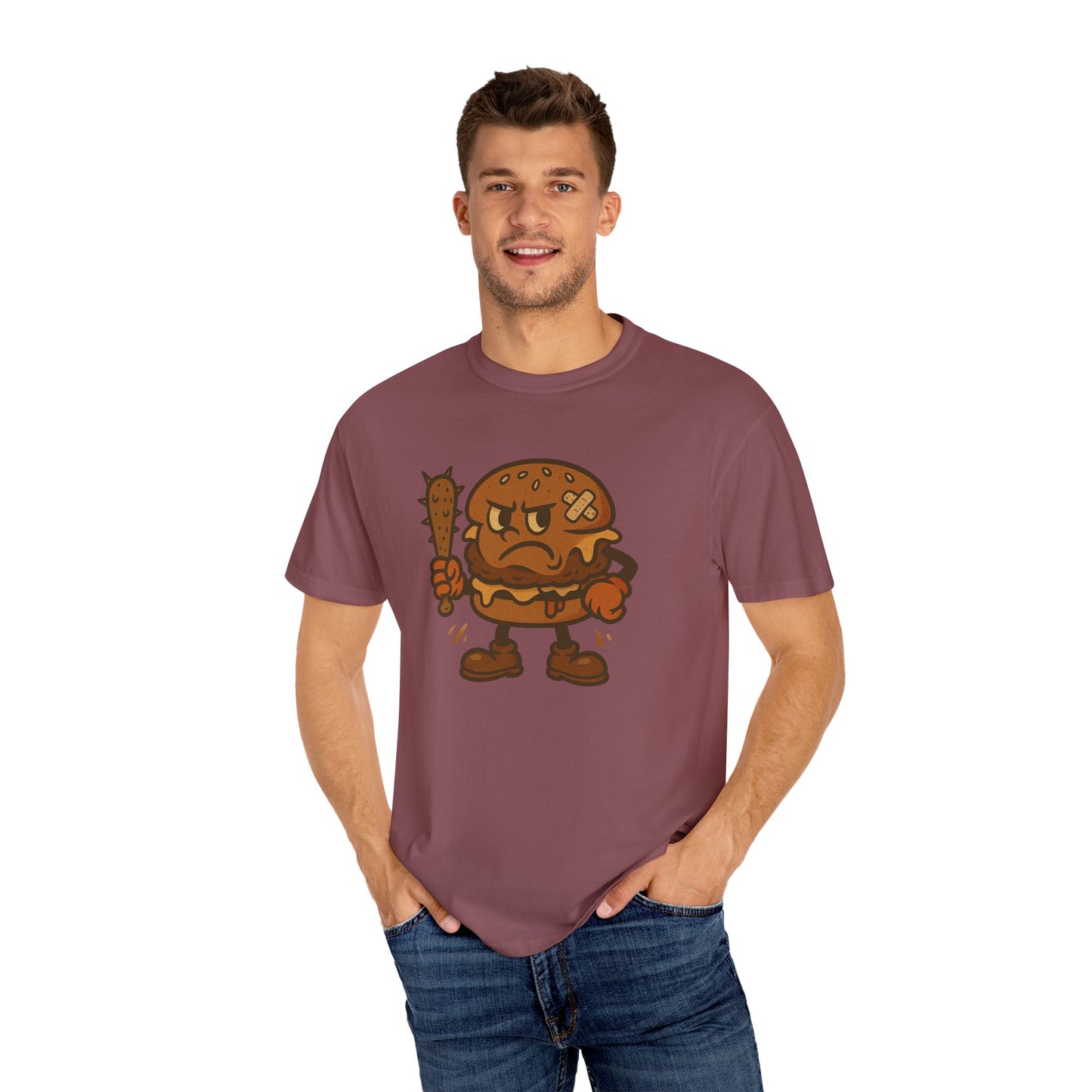 Funny Cartoon Burger T-Shirt - Unisex Garment-Dyed Tee for Food Lovers
