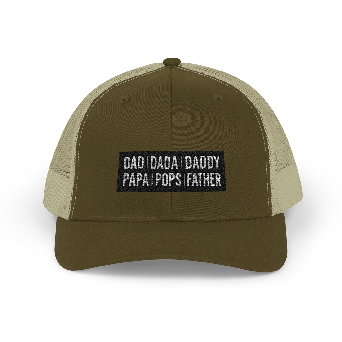 Father Names Line-Up Trucker Hat - Minimalist Black & White Design