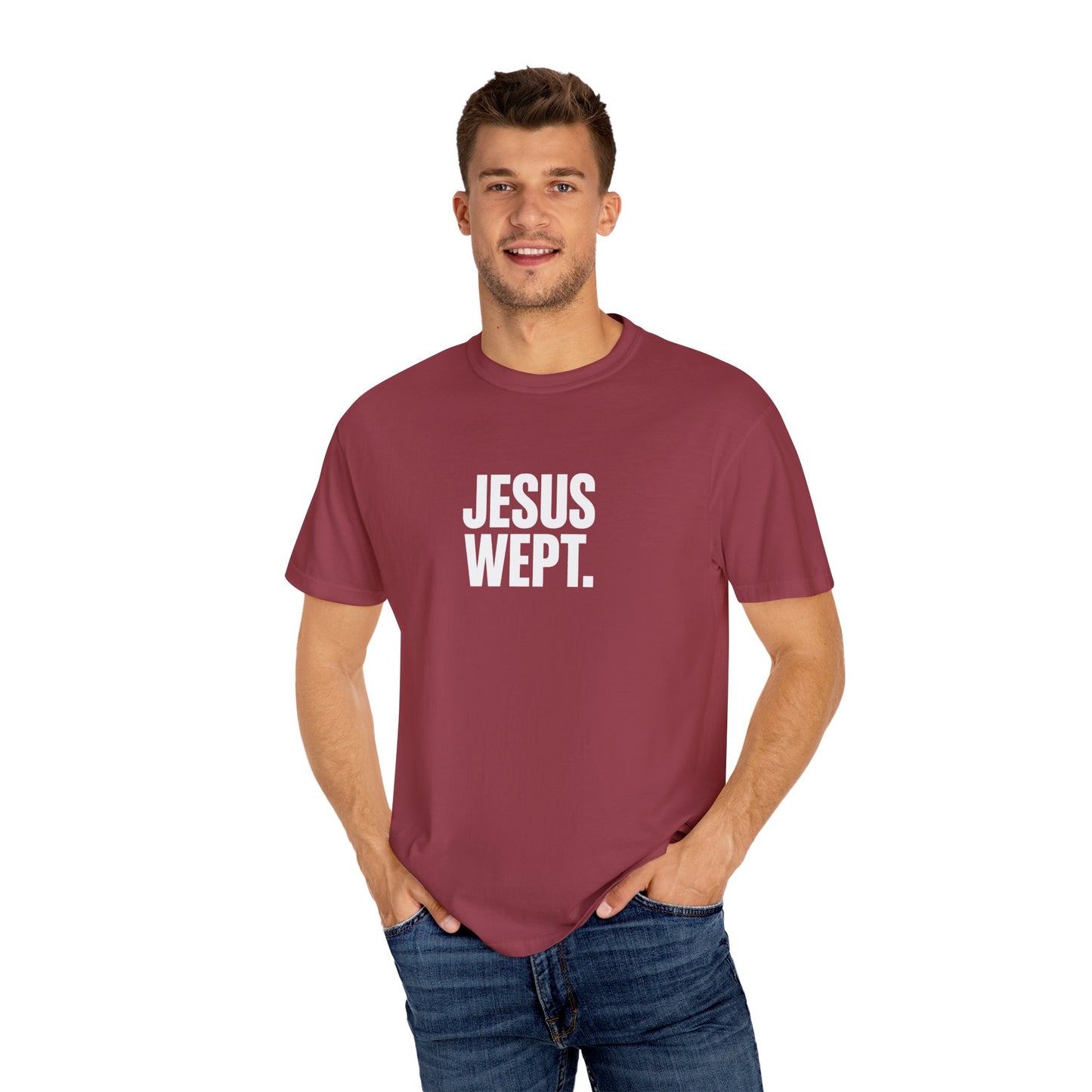 "Jesus Wept." Brutalist Bold Typography Unisex T-Shirt — Minimalist Christian Streetwear
