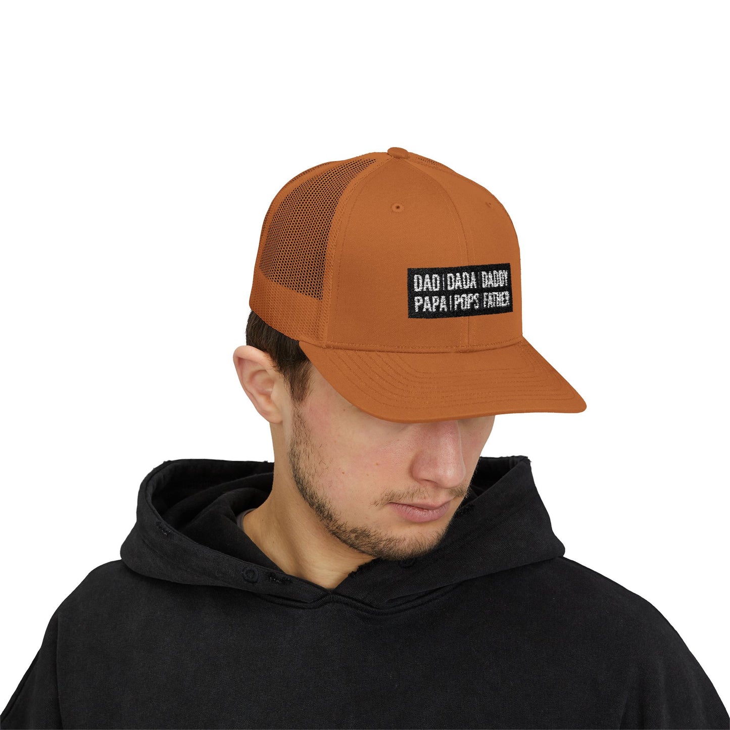 Father Names Line-Up Trucker Hat - Minimalist Black & White Design