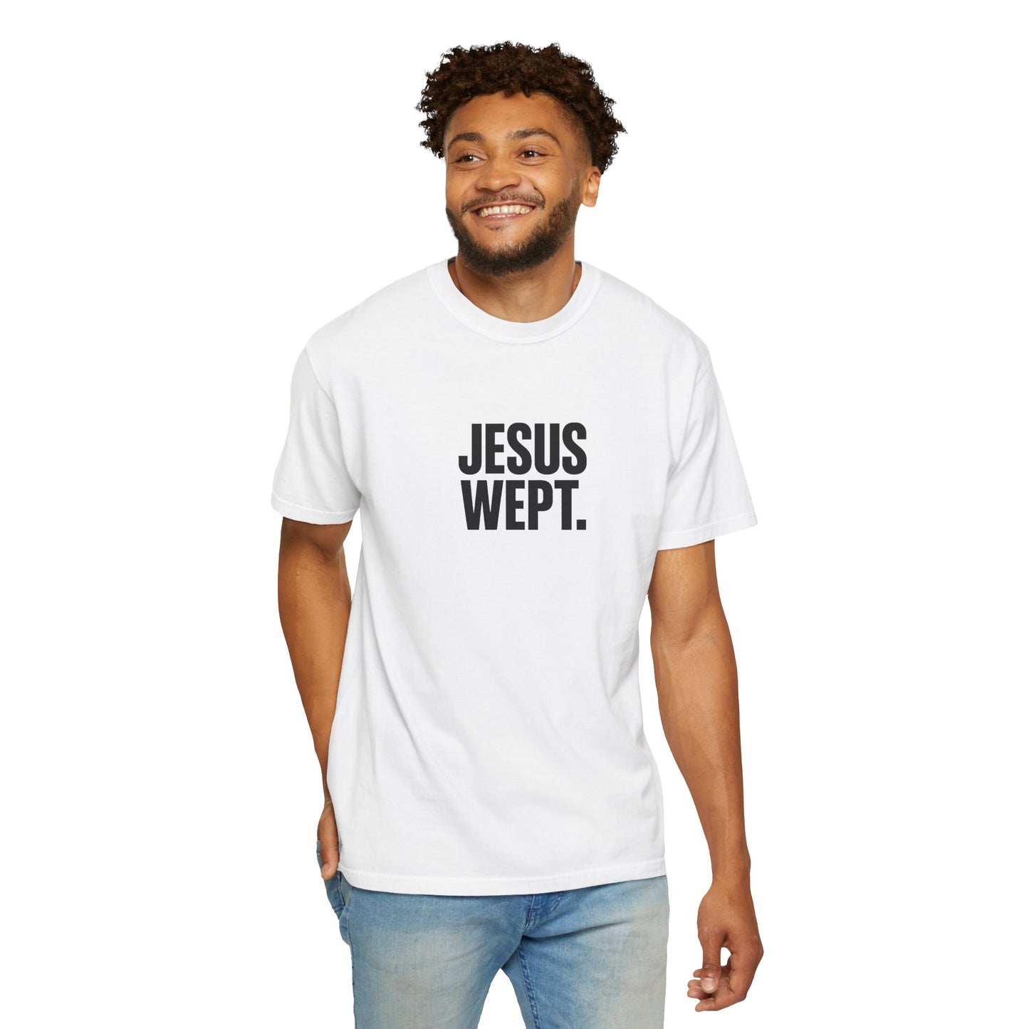 "Jesus Wept." Brutalist Bold Typography Unisex T-Shirt — Minimalist Christian Streetwear