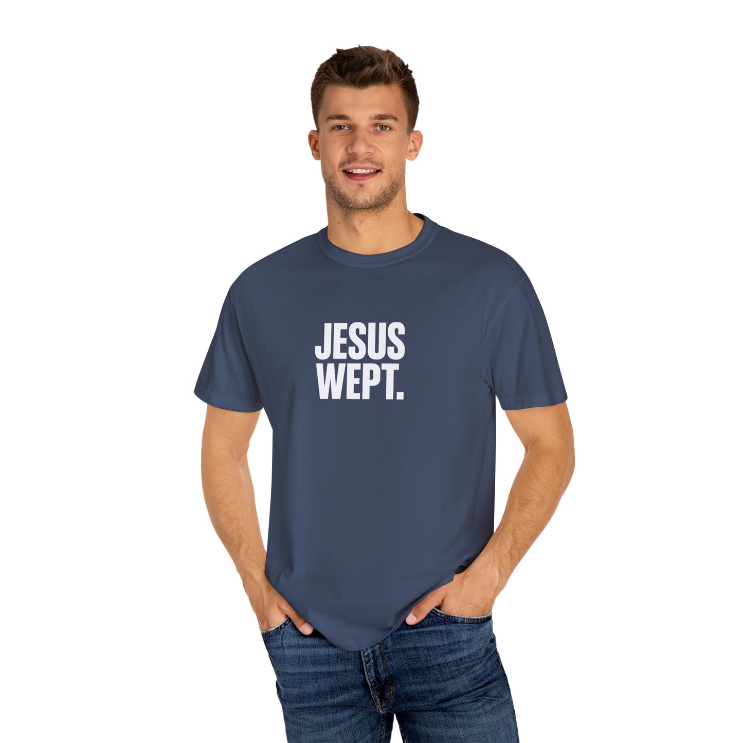 "Jesus Wept." Brutalist Bold Typography Unisex T-Shirt — Minimalist Christian Streetwear