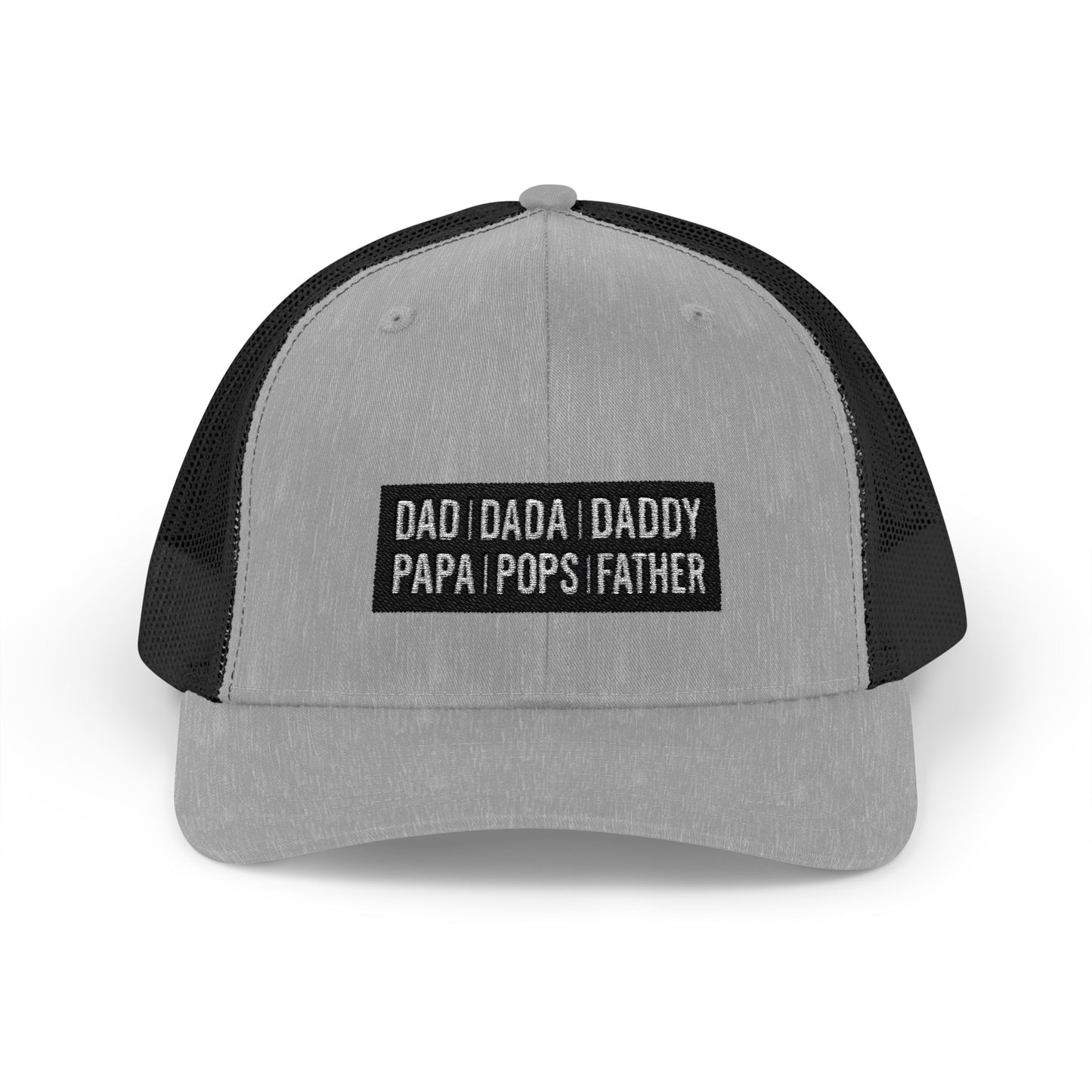 Father Names Line-Up Trucker Hat - Minimalist Black & White Design