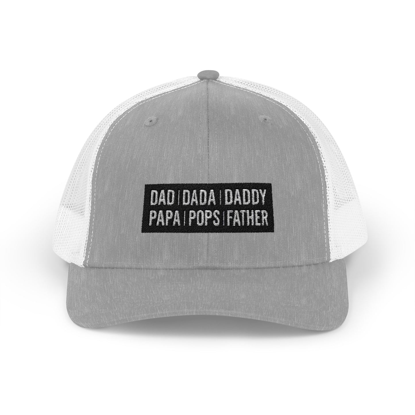 Father Names Line-Up Trucker Hat - Minimalist Black & White Design