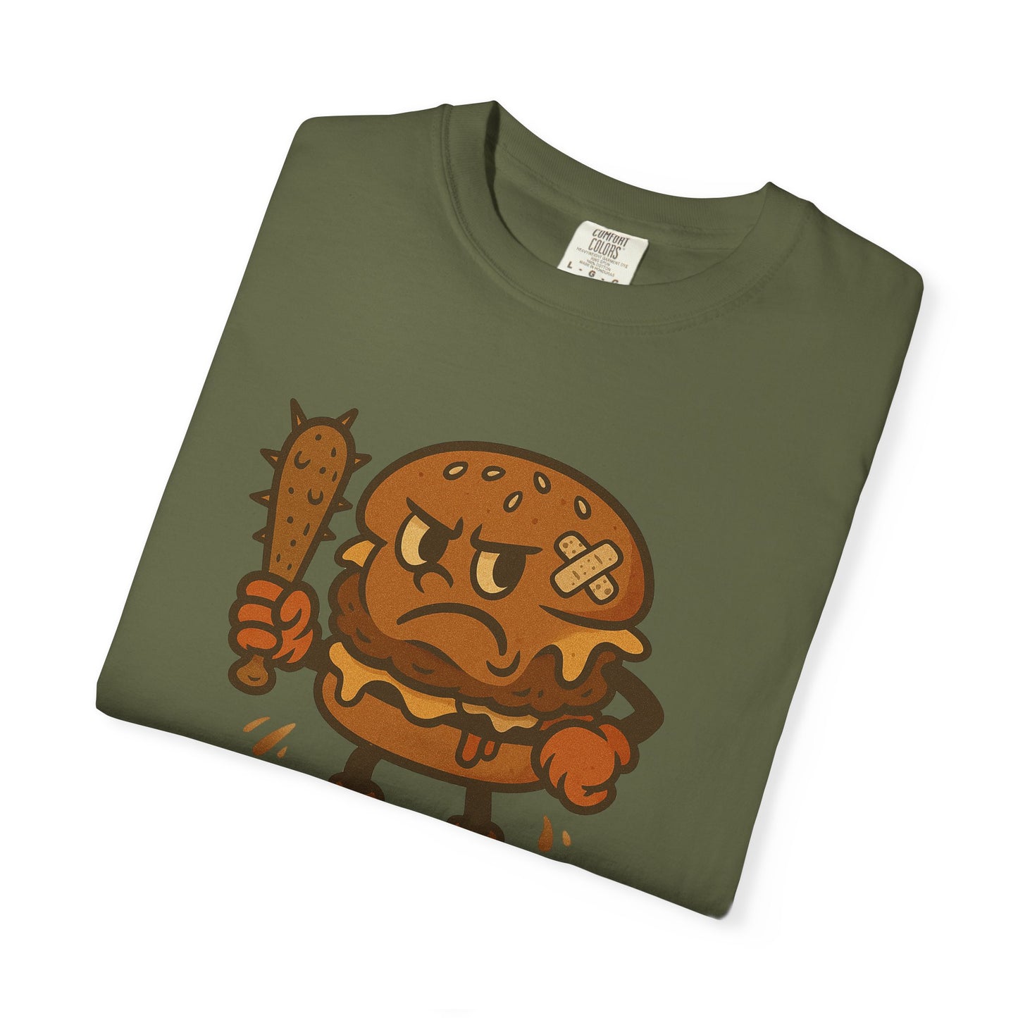 Funny Cartoon Burger T-Shirt - Unisex Garment-Dyed Tee for Food Lovers