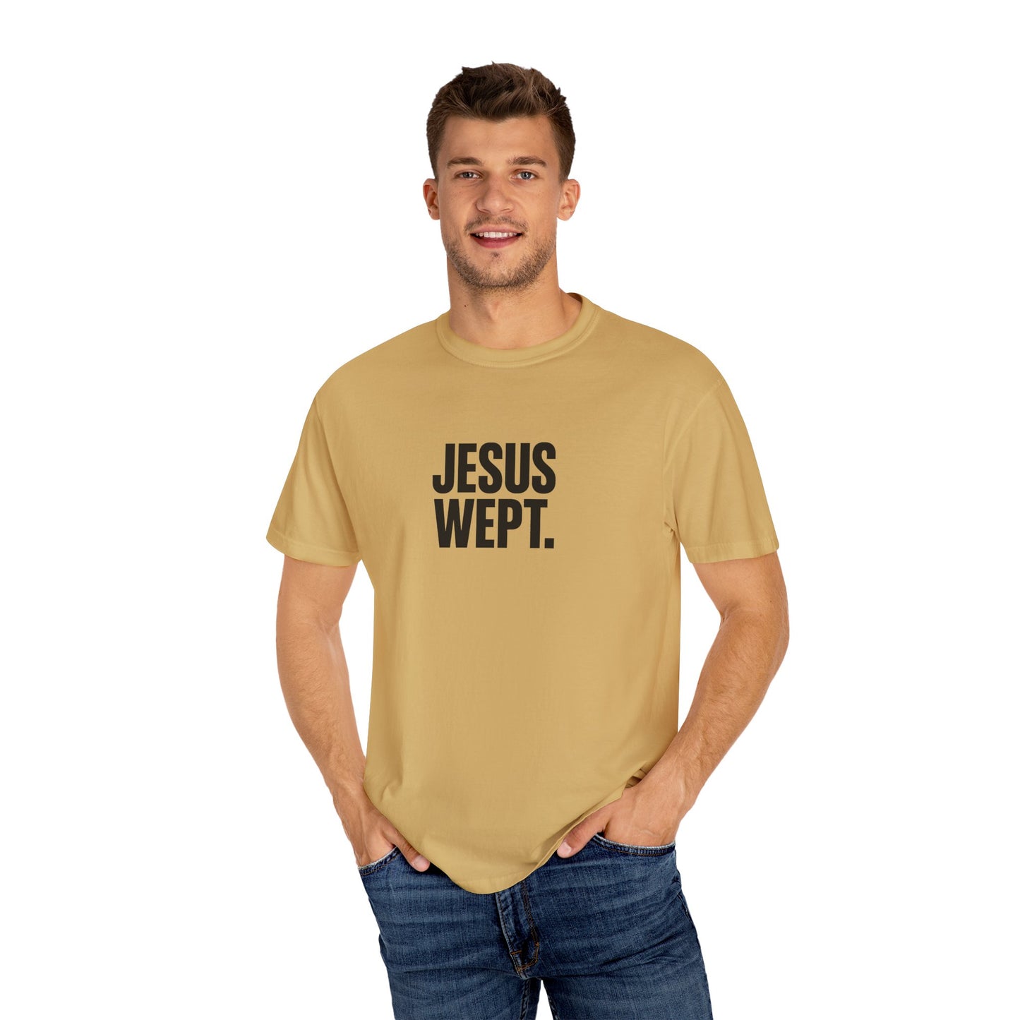 "Jesus Wept." Brutalist Bold Typography Unisex T-Shirt — Minimalist Christian Streetwear
