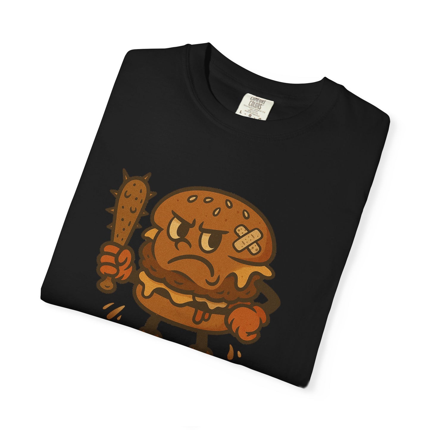 Funny Cartoon Burger T-Shirt - Unisex Garment-Dyed Tee for Food Lovers