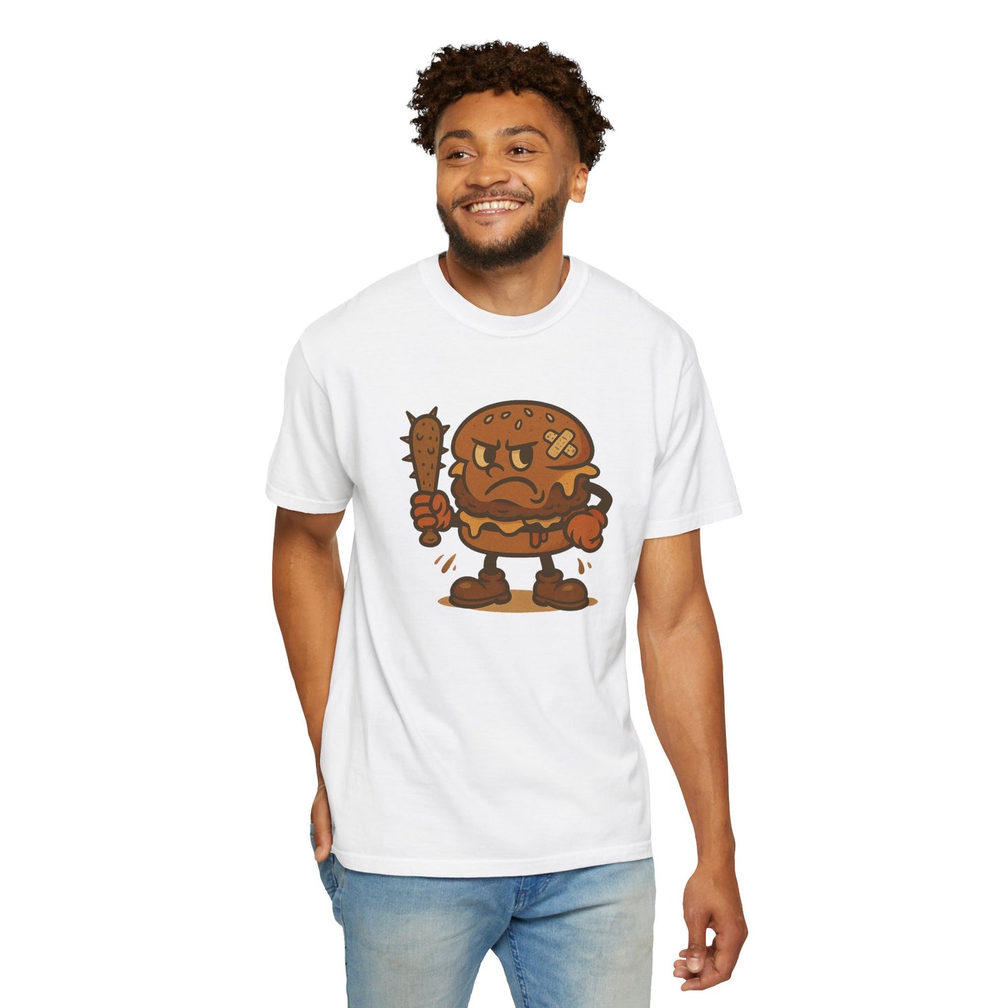 Funny Cartoon Burger T-Shirt - Unisex Garment-Dyed Tee for Food Lovers