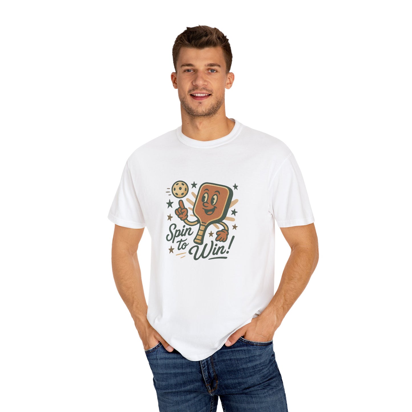 Retro "Spin to Win!" Pickleball T-Shirt – Vintage Cartoon Style
