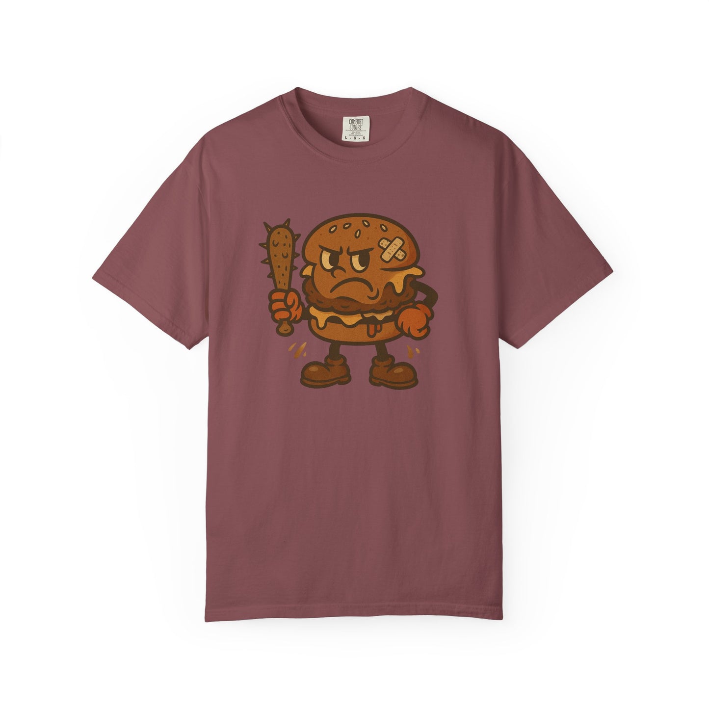 Funny Cartoon Burger T-Shirt - Unisex Garment-Dyed Tee for Food Lovers