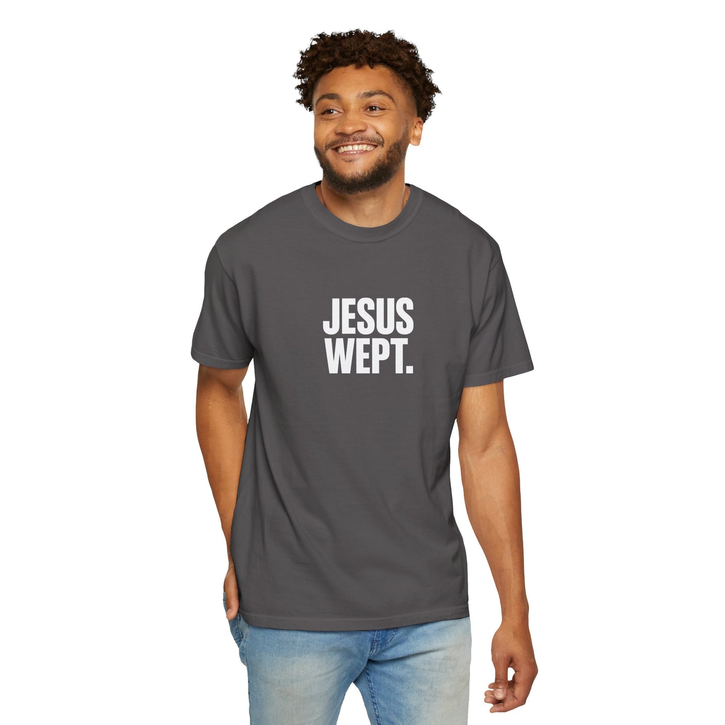 "Jesus Wept." Brutalist Bold Typography Unisex T-Shirt — Minimalist Christian Streetwear