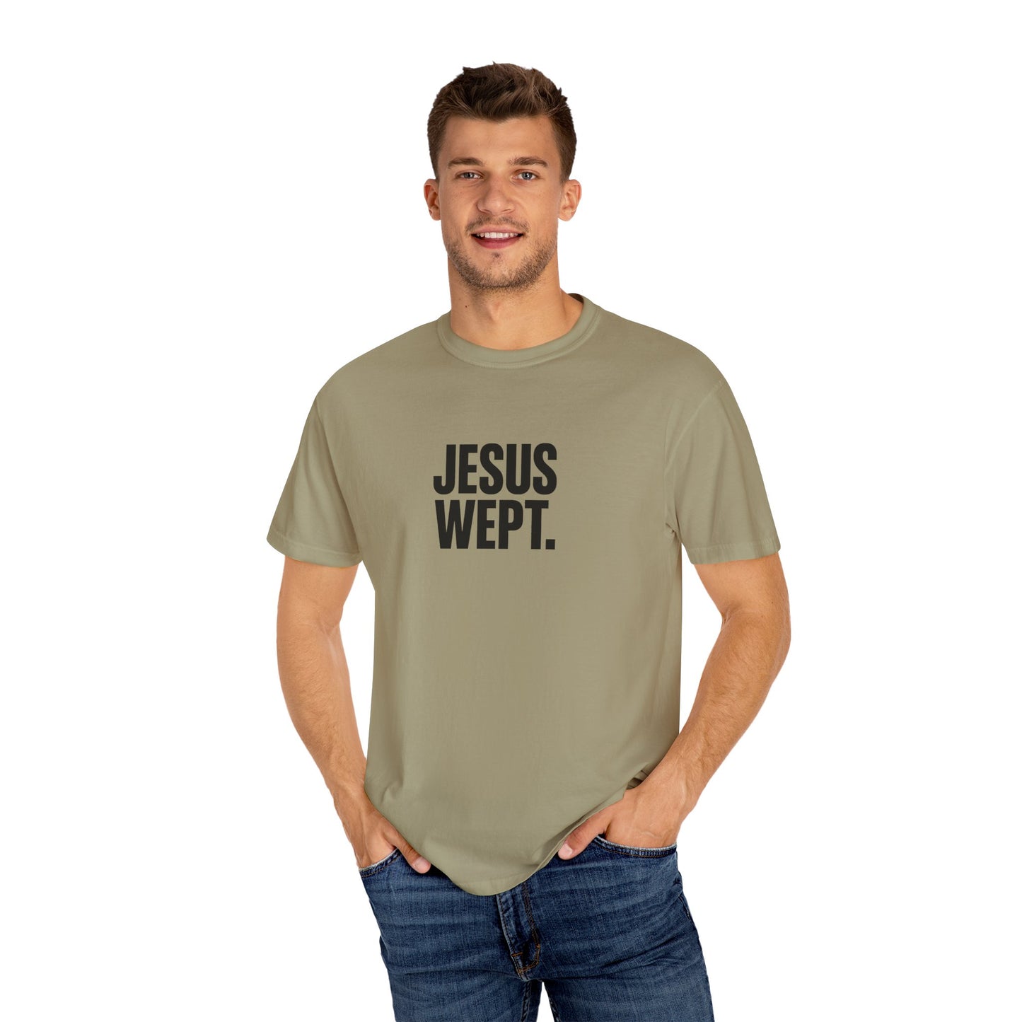 "Jesus Wept." Brutalist Bold Typography Unisex T-Shirt — Minimalist Christian Streetwear