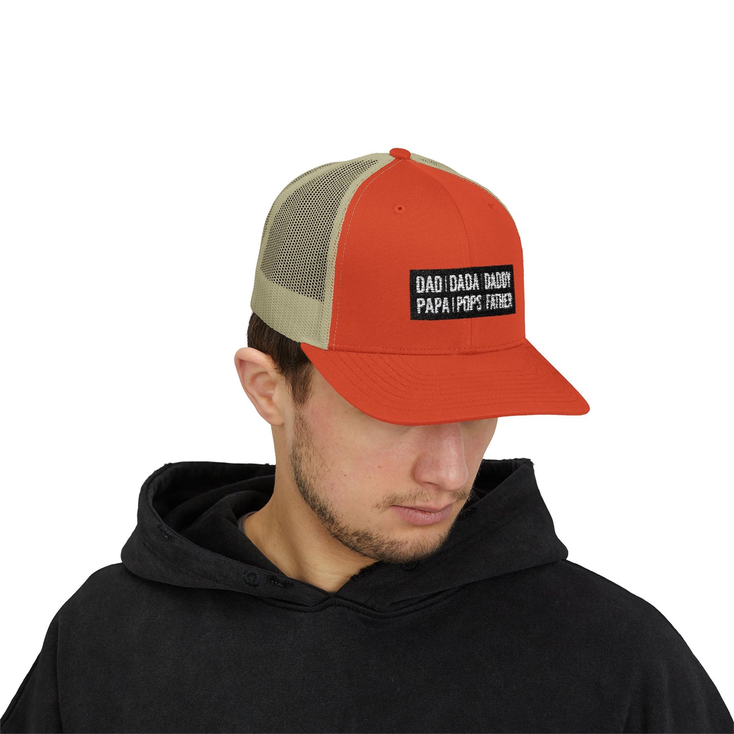 Father Names Line-Up Trucker Hat - Minimalist Black & White Design