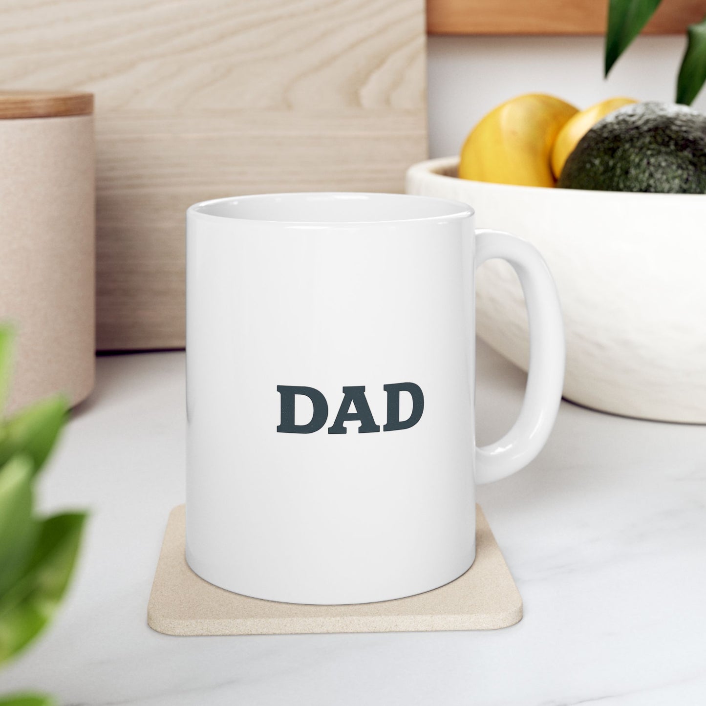 “Dad – Heavy Shoulders, Strong Hands, Full Heart” Coffee Mug – Rustic Woodcut Father’s Day Gift