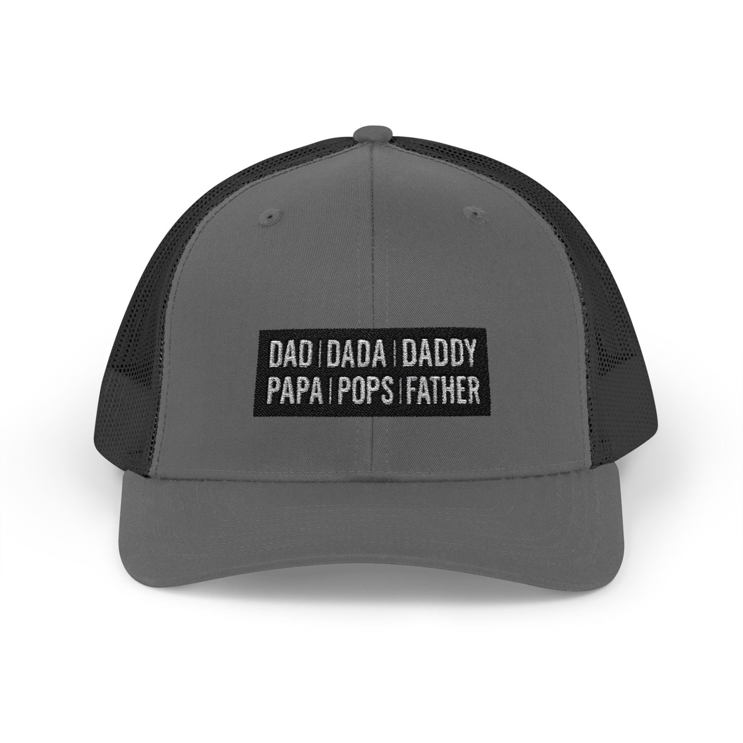 Father Names Line-Up Trucker Hat - Minimalist Black & White Design