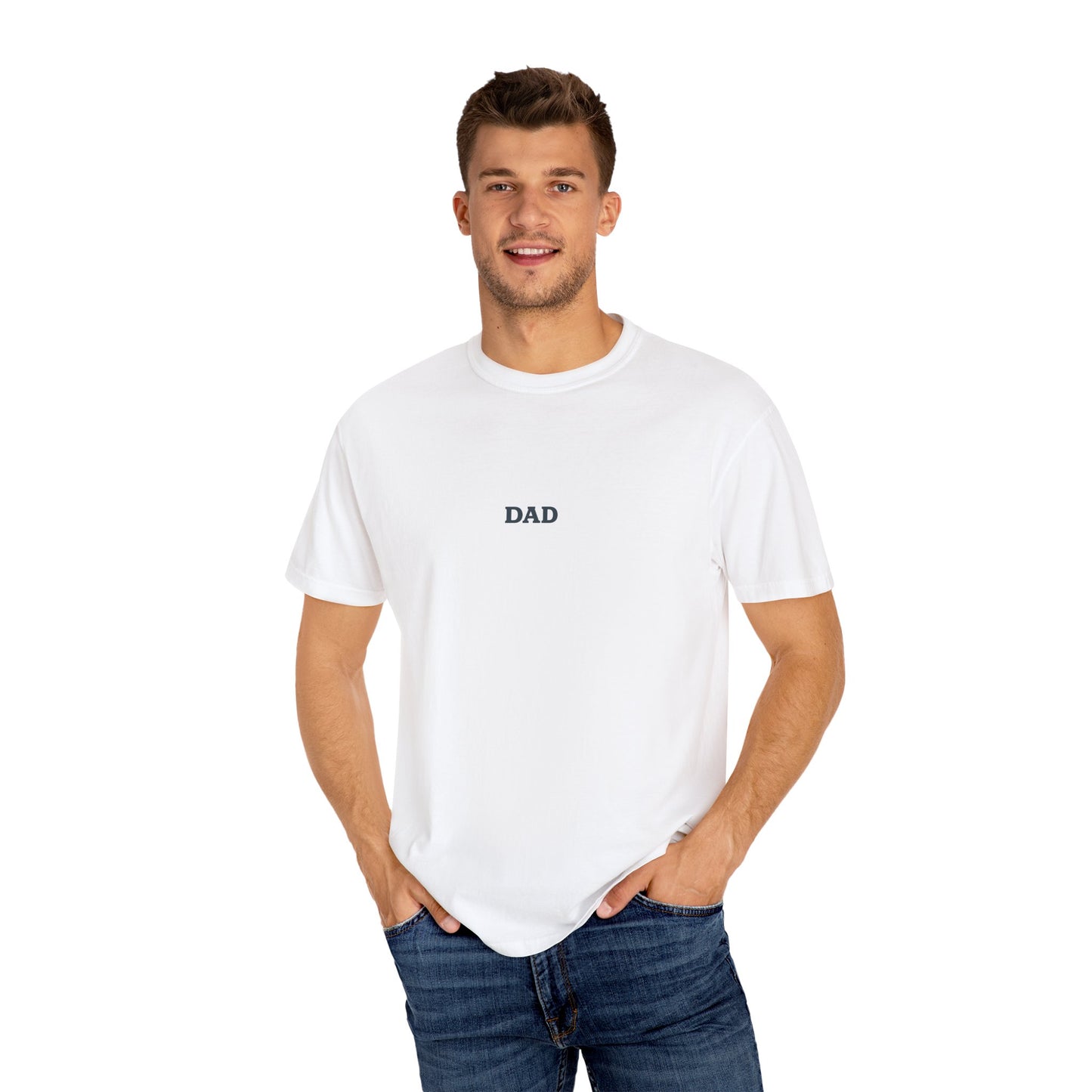 Father’s Day “Dad – Heavy Shoulders, Strong Hands, Full Heart” T-Shirt – Rustic Woodcut Edition