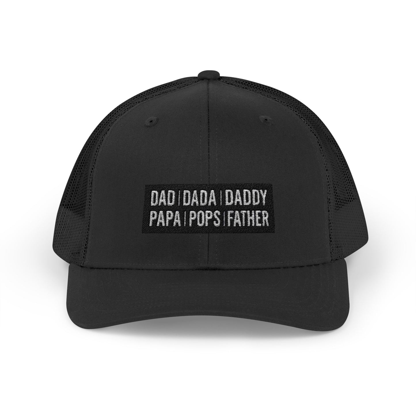 Father Names Line-Up Trucker Hat - Minimalist Black & White Design