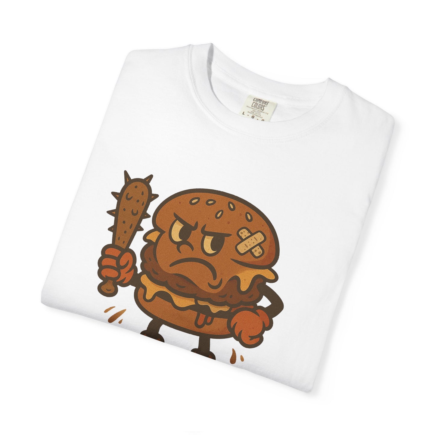 Funny Cartoon Burger T-Shirt - Unisex Garment-Dyed Tee for Food Lovers