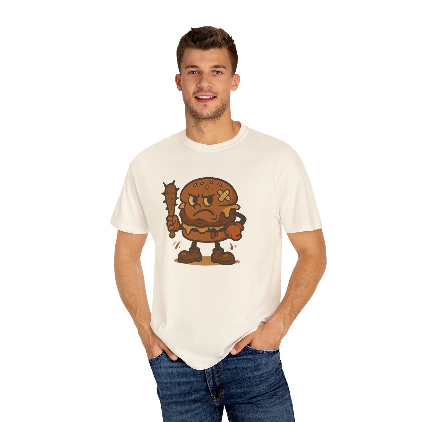 Funny Cartoon Burger T-Shirt - Unisex Garment-Dyed Tee for Food Lovers