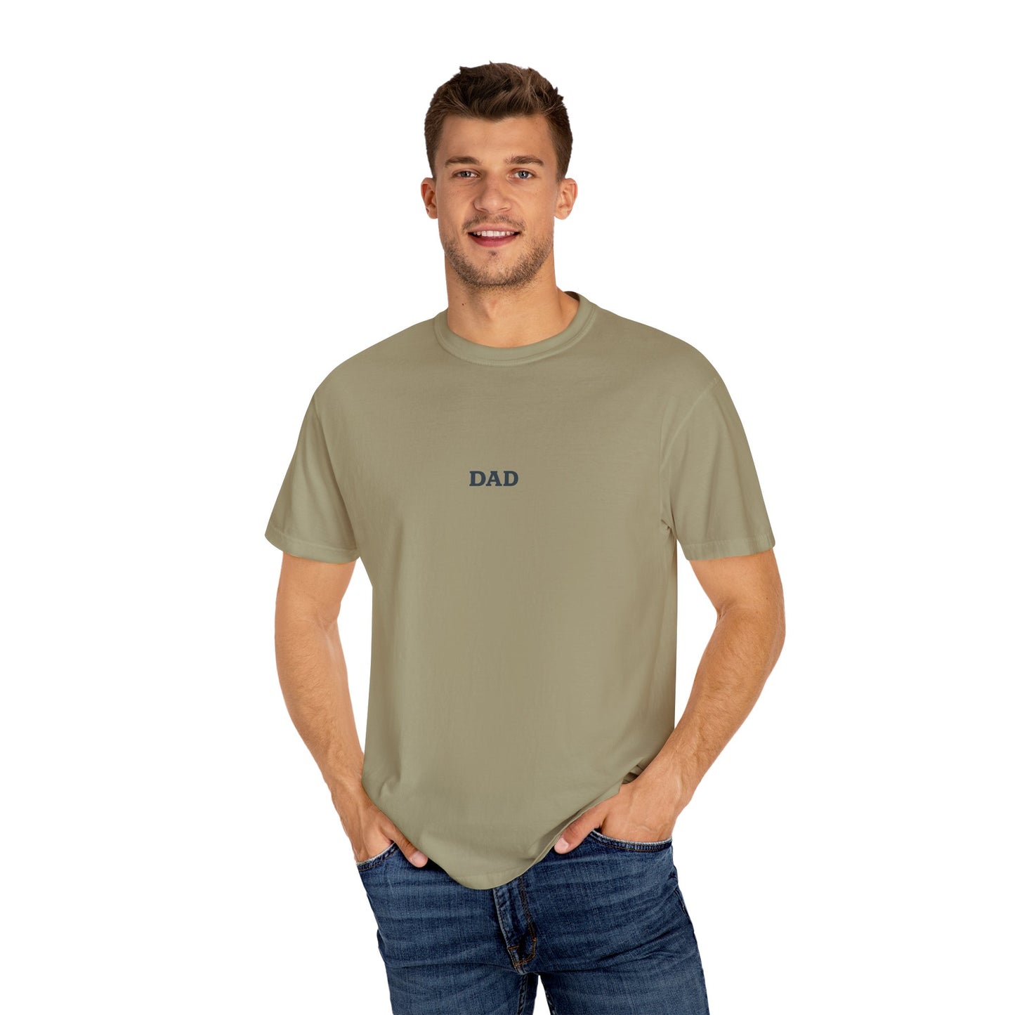 Father’s Day “Dad – Heavy Shoulders, Strong Hands, Full Heart” T-Shirt – Rustic Woodcut Edition