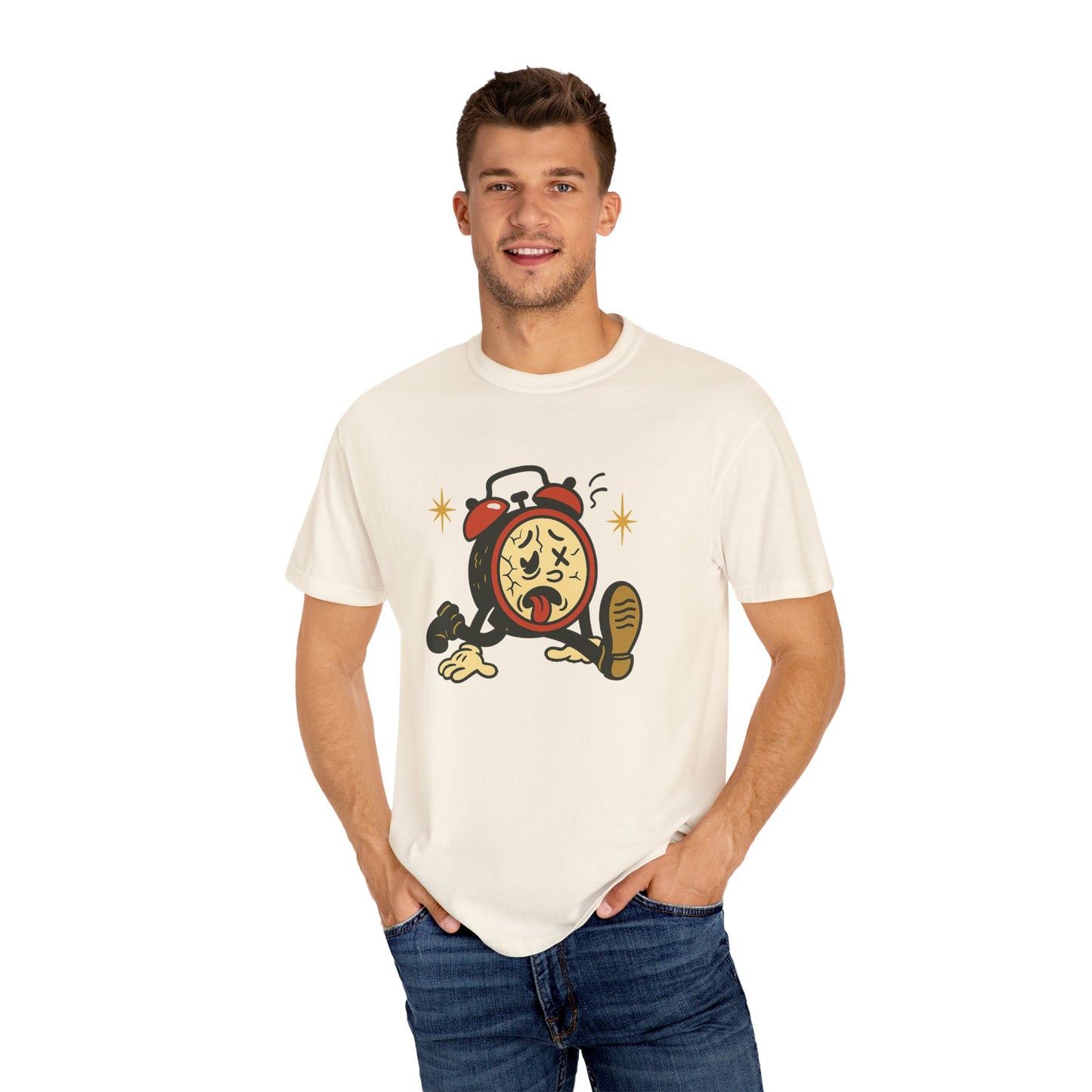 Funny Retro Alarm Clock Graphic T-Shirt, Unisex Humor Tee, Perfect Gift for Lazy Mornings, Casual Wear, Unique Graphic Shirt