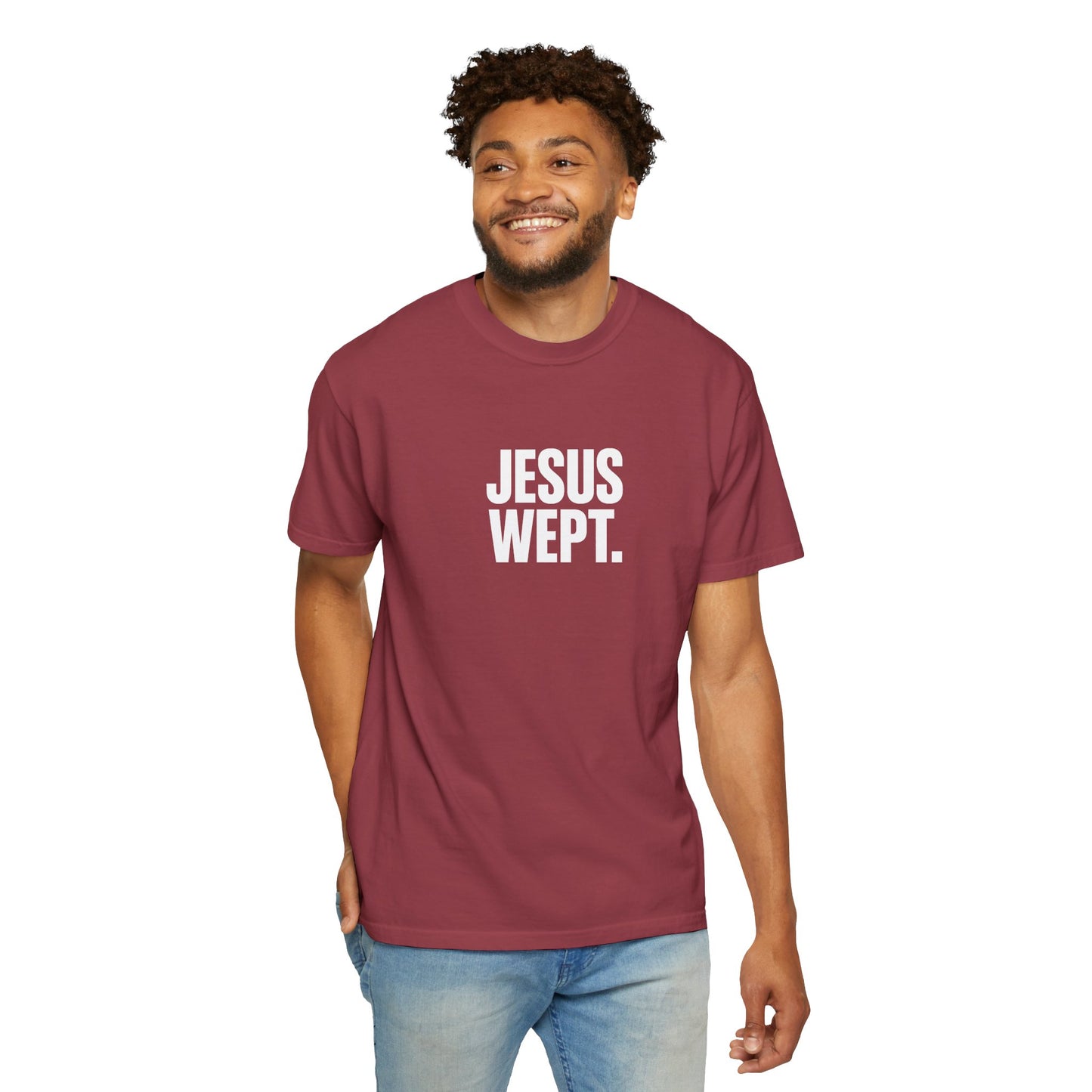 "Jesus Wept." Brutalist Bold Typography Unisex T-Shirt — Minimalist Christian Streetwear