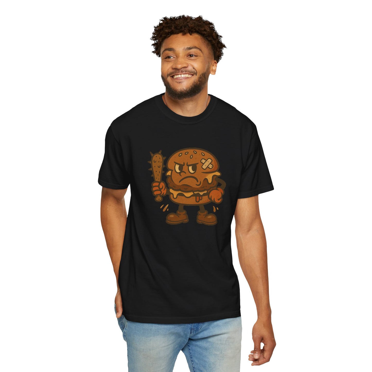 Funny Cartoon Burger T-Shirt - Unisex Garment-Dyed Tee for Food Lovers