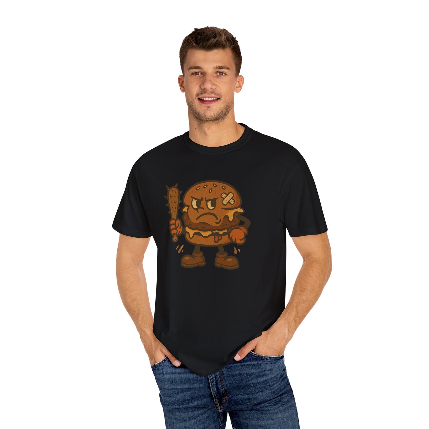 Funny Cartoon Burger T-Shirt - Unisex Garment-Dyed Tee for Food Lovers