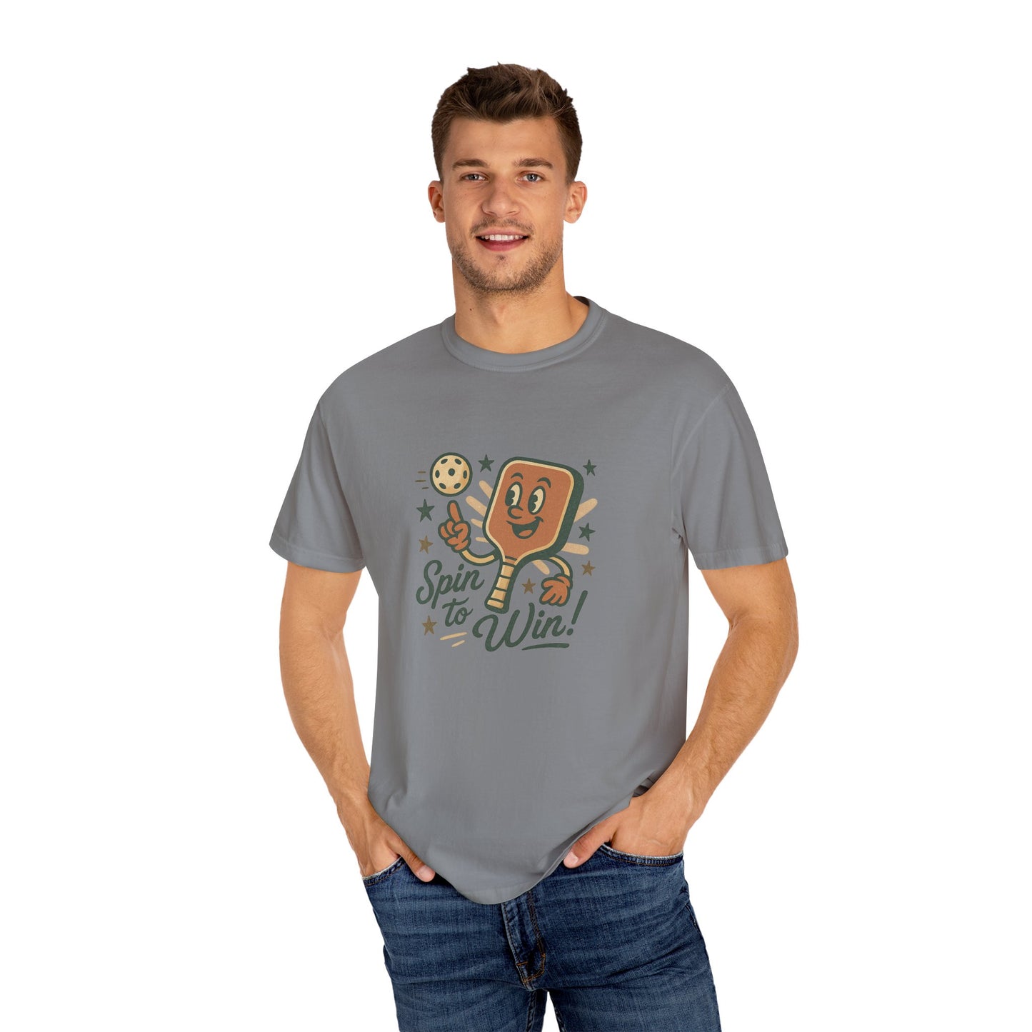 Retro "Spin to Win!" Pickleball T-Shirt – Vintage Cartoon Style