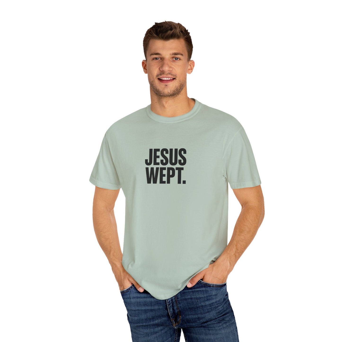 "Jesus Wept." Brutalist Bold Typography Unisex T-Shirt — Minimalist Christian Streetwear
