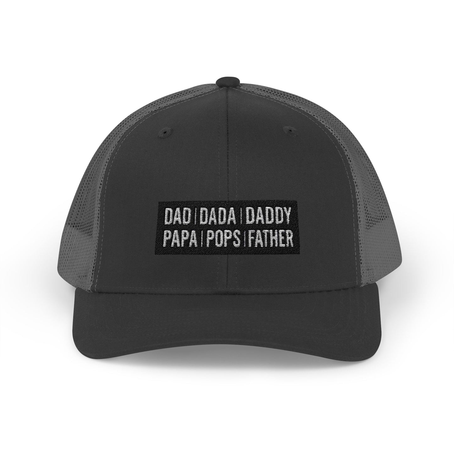 Father Names Line-Up Trucker Hat - Minimalist Black & White Design