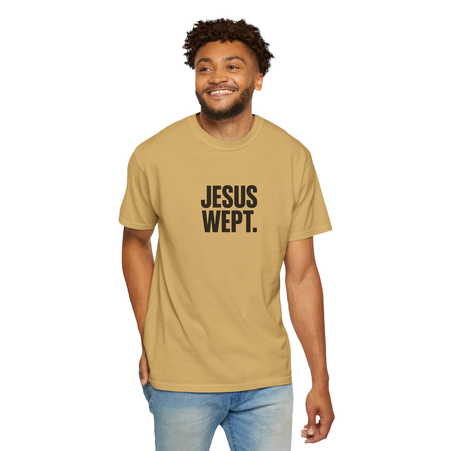"Jesus Wept." Brutalist Bold Typography Unisex T-Shirt — Minimalist Christian Streetwear