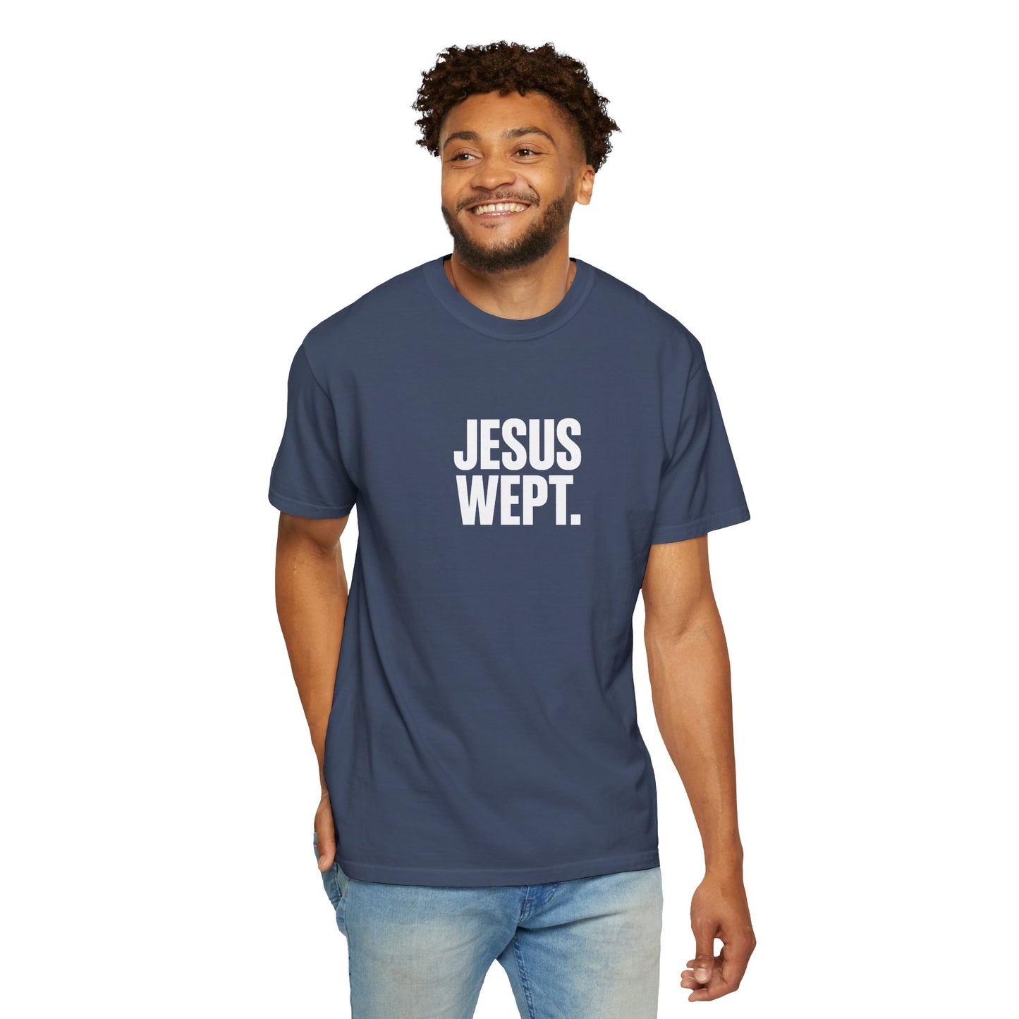 "Jesus Wept." Brutalist Bold Typography Unisex T-Shirt — Minimalist Christian Streetwear