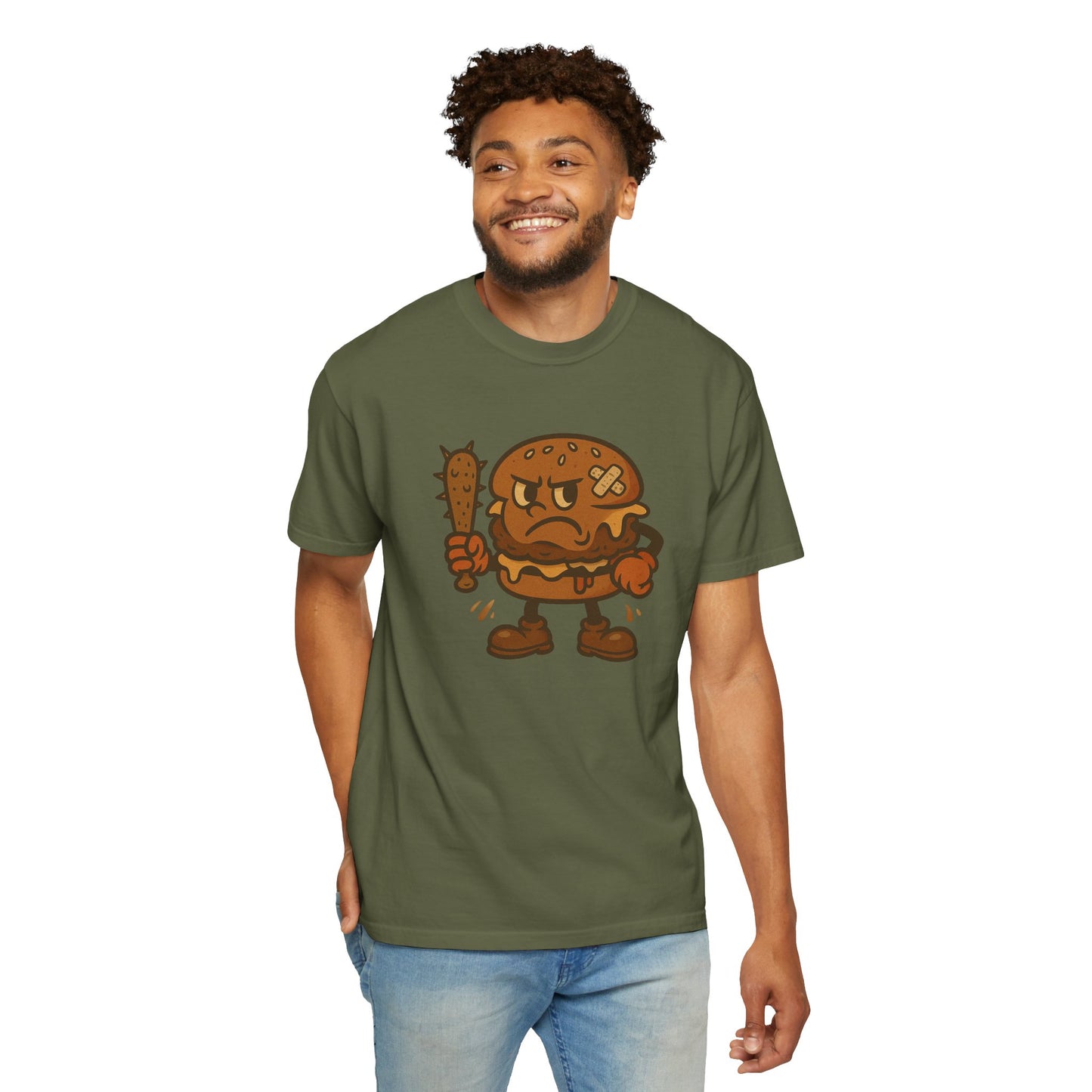 Funny Cartoon Burger T-Shirt - Unisex Garment-Dyed Tee for Food Lovers
