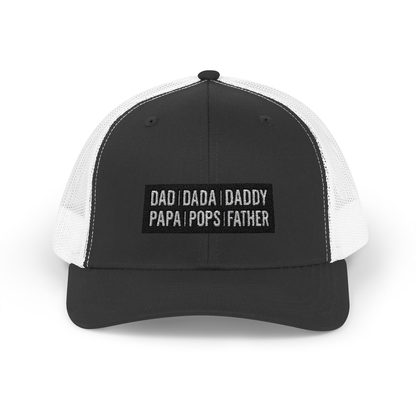 Father Names Line-Up Trucker Hat - Minimalist Black & White Design