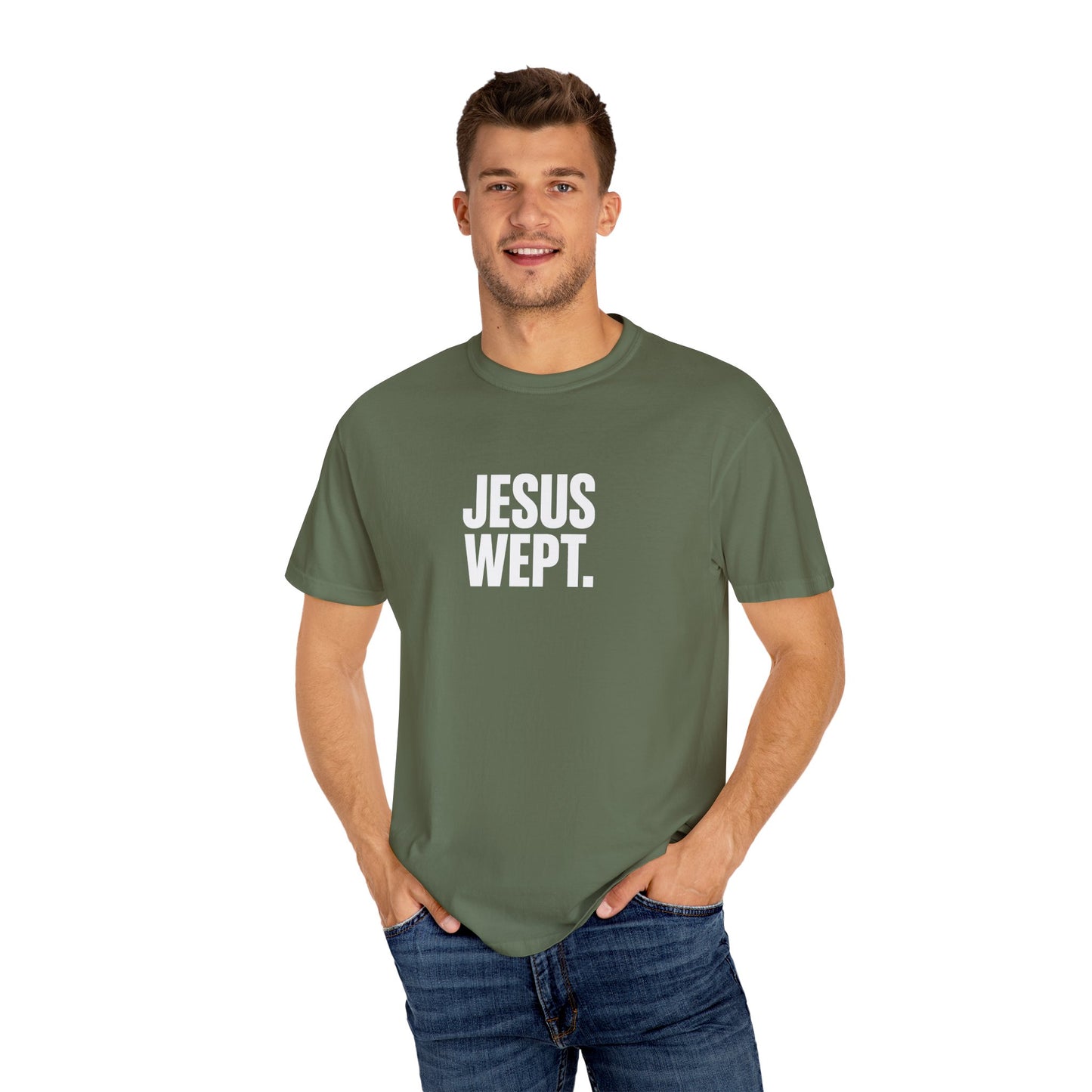 "Jesus Wept." Brutalist Bold Typography Unisex T-Shirt — Minimalist Christian Streetwear