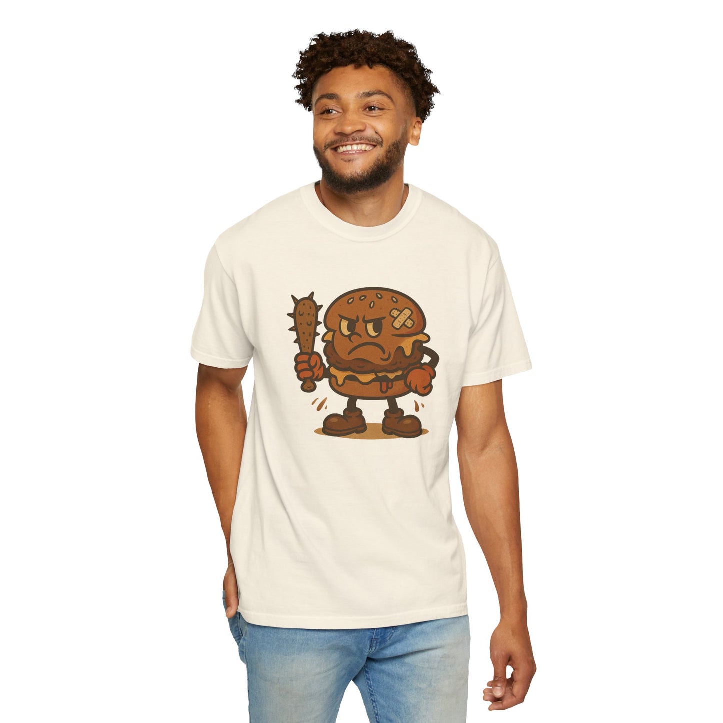 Funny Cartoon Burger T-Shirt - Unisex Garment-Dyed Tee for Food Lovers