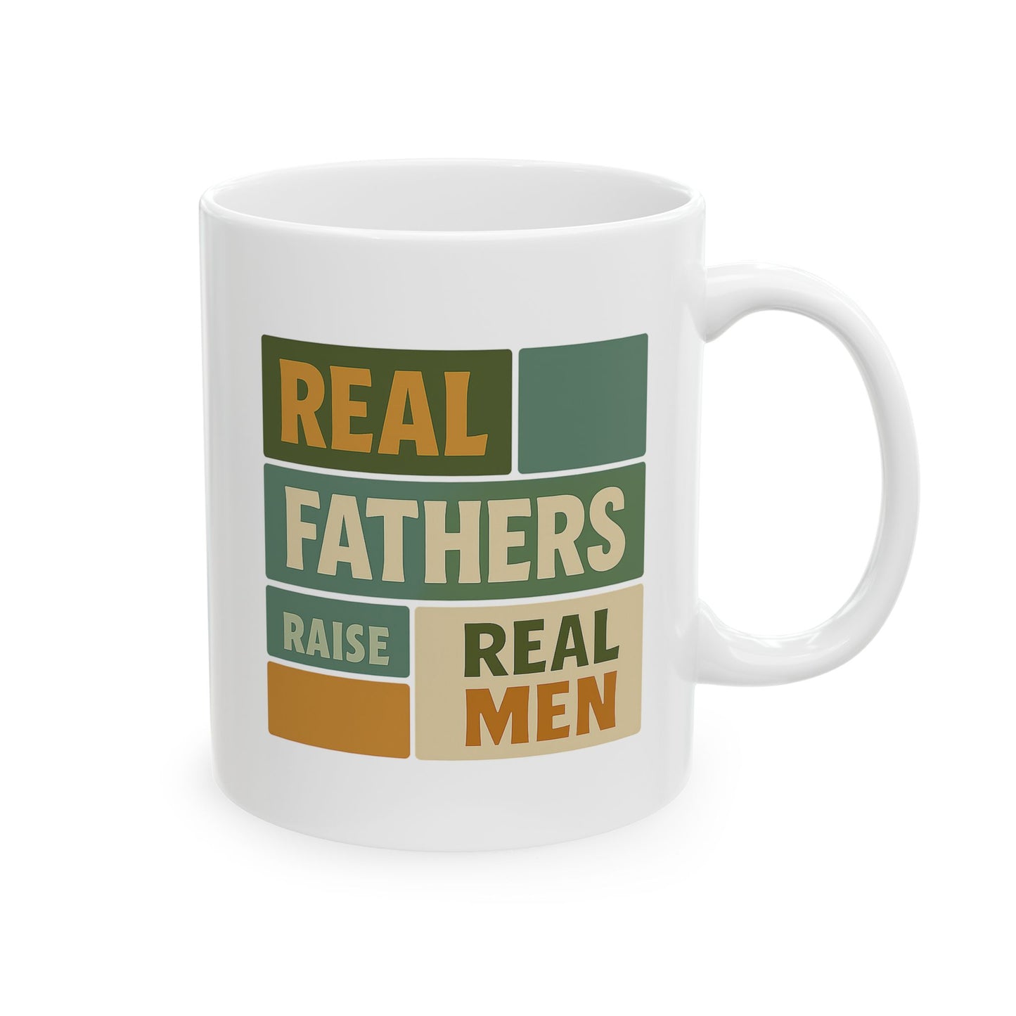 Real Fathers Raise Real Men Mug – Retro Patriotic Camping Design – 11oz Coffee Cup for Dad, Husband, Mentor