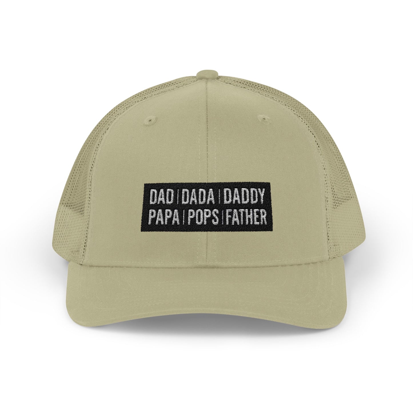 Father Names Line-Up Trucker Hat - Minimalist Black & White Design