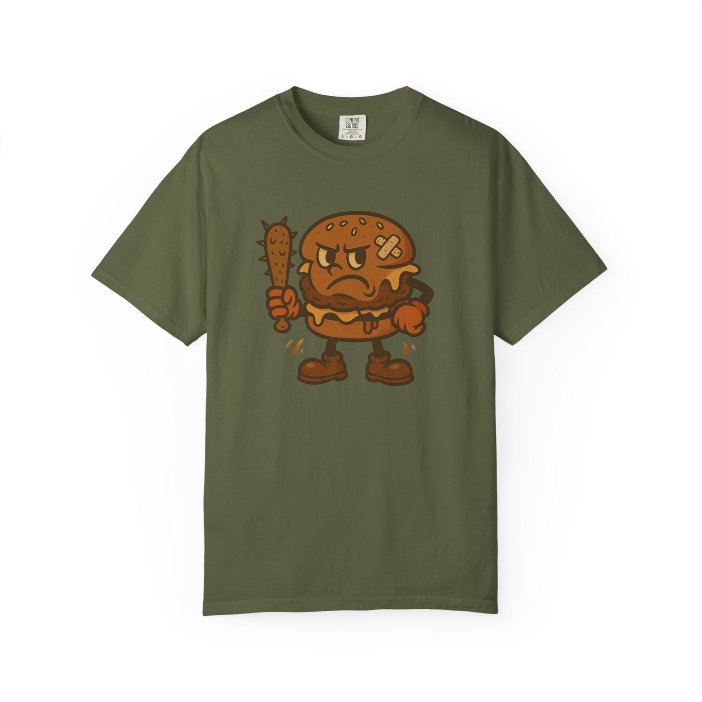 Funny Cartoon Burger T-Shirt - Unisex Garment-Dyed Tee for Food Lovers