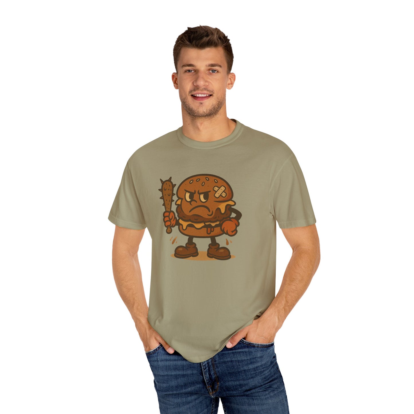 Funny Cartoon Burger T-Shirt - Unisex Garment-Dyed Tee for Food Lovers