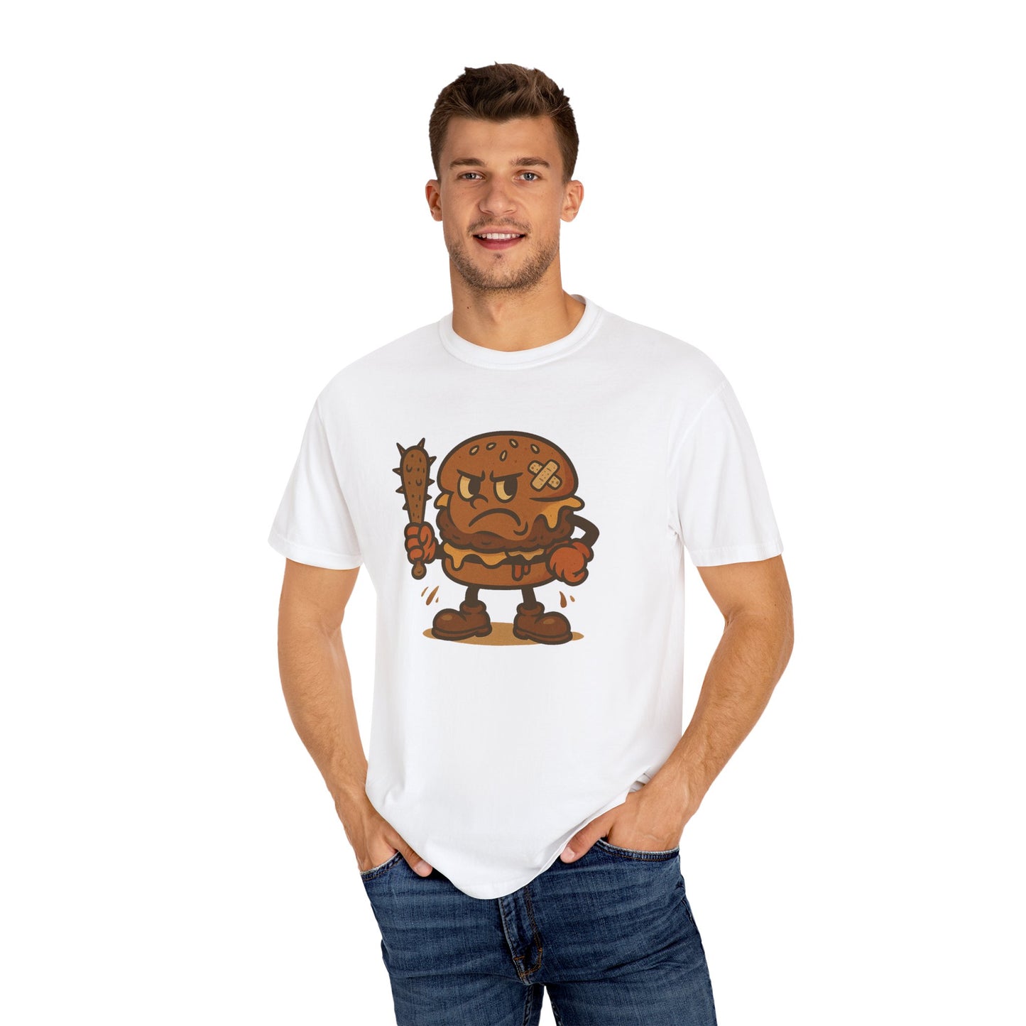 Funny Cartoon Burger T-Shirt - Unisex Garment-Dyed Tee for Food Lovers