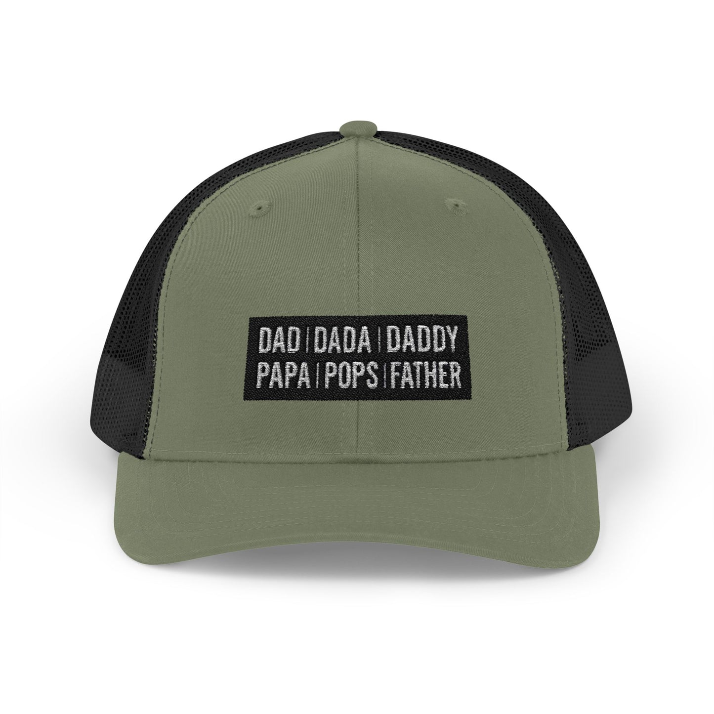Father Names Line-Up Trucker Hat - Minimalist Black & White Design