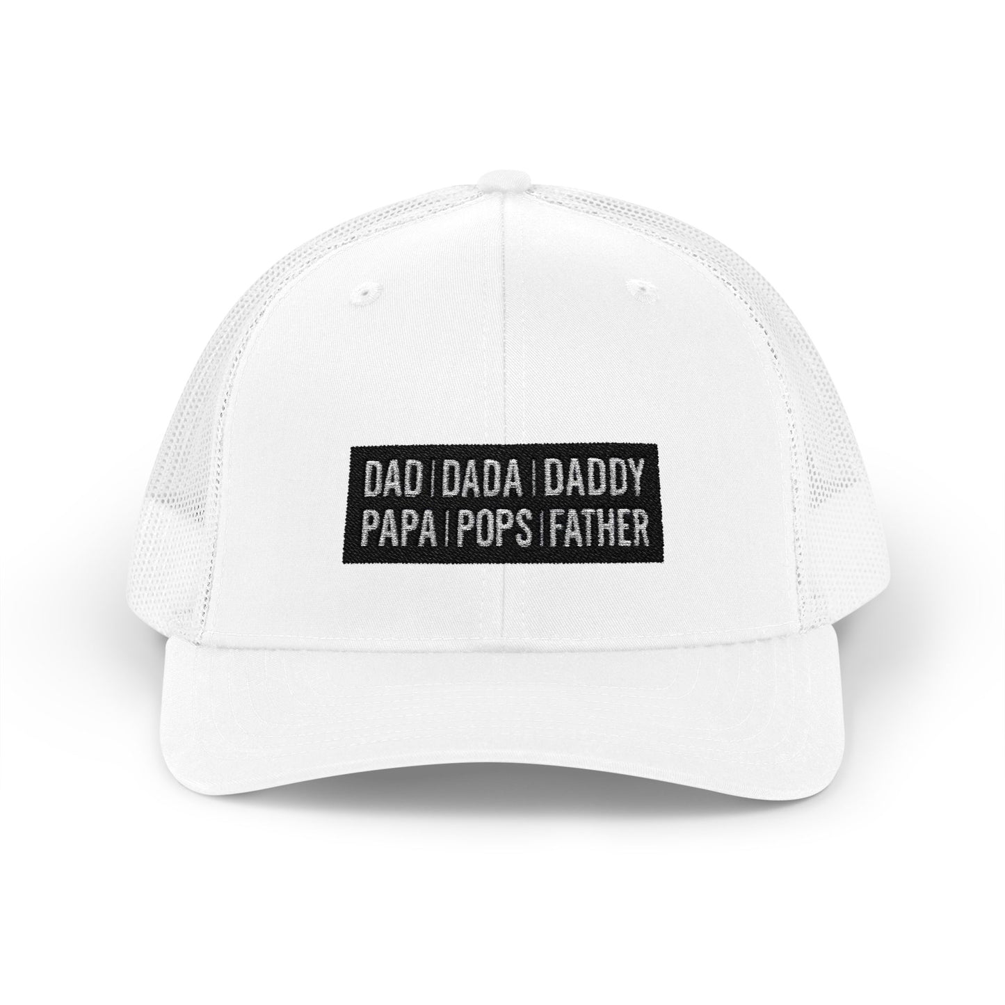 Father Names Line-Up Trucker Hat - Minimalist Black & White Design