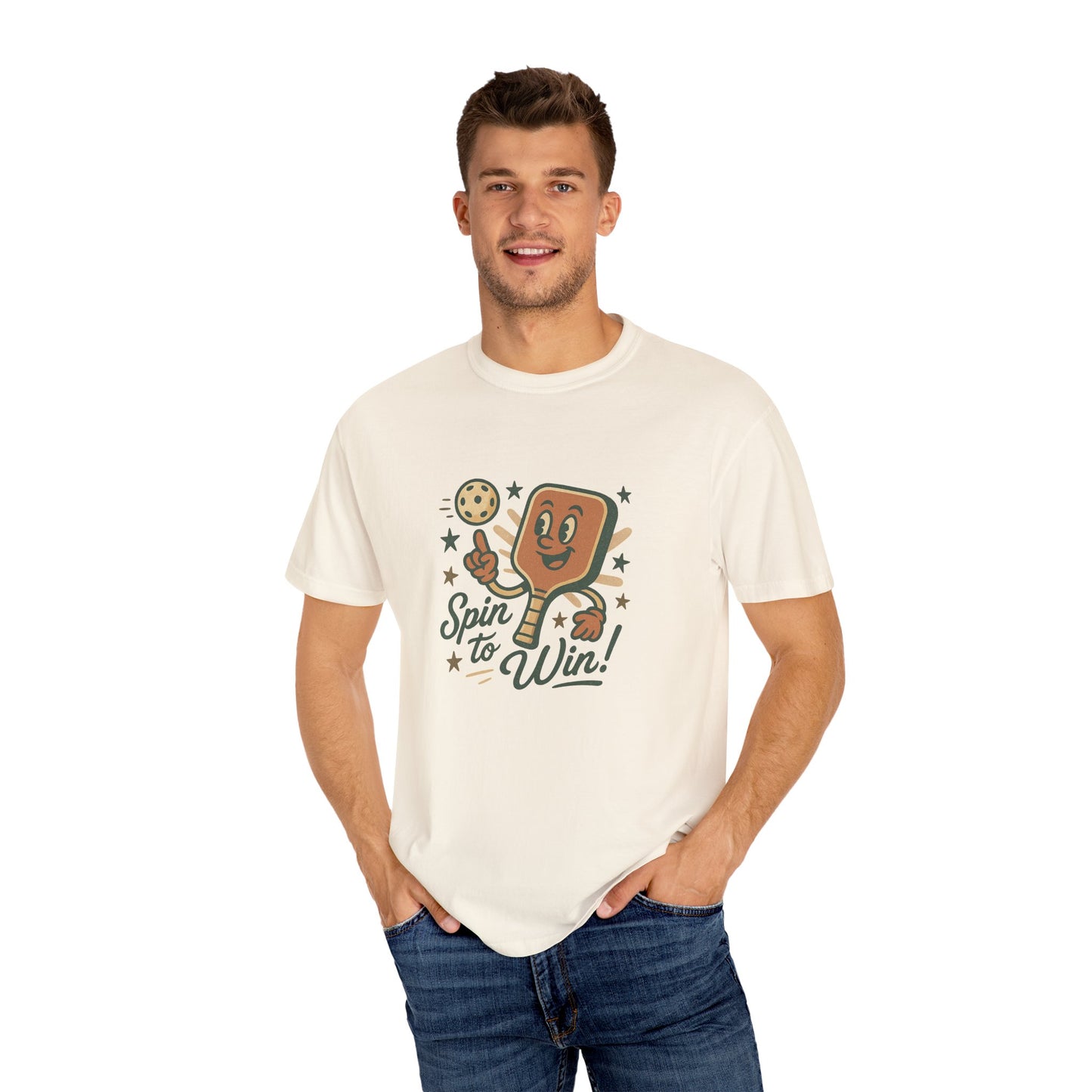 Retro "Spin to Win!" Pickleball T-Shirt – Vintage Cartoon Style