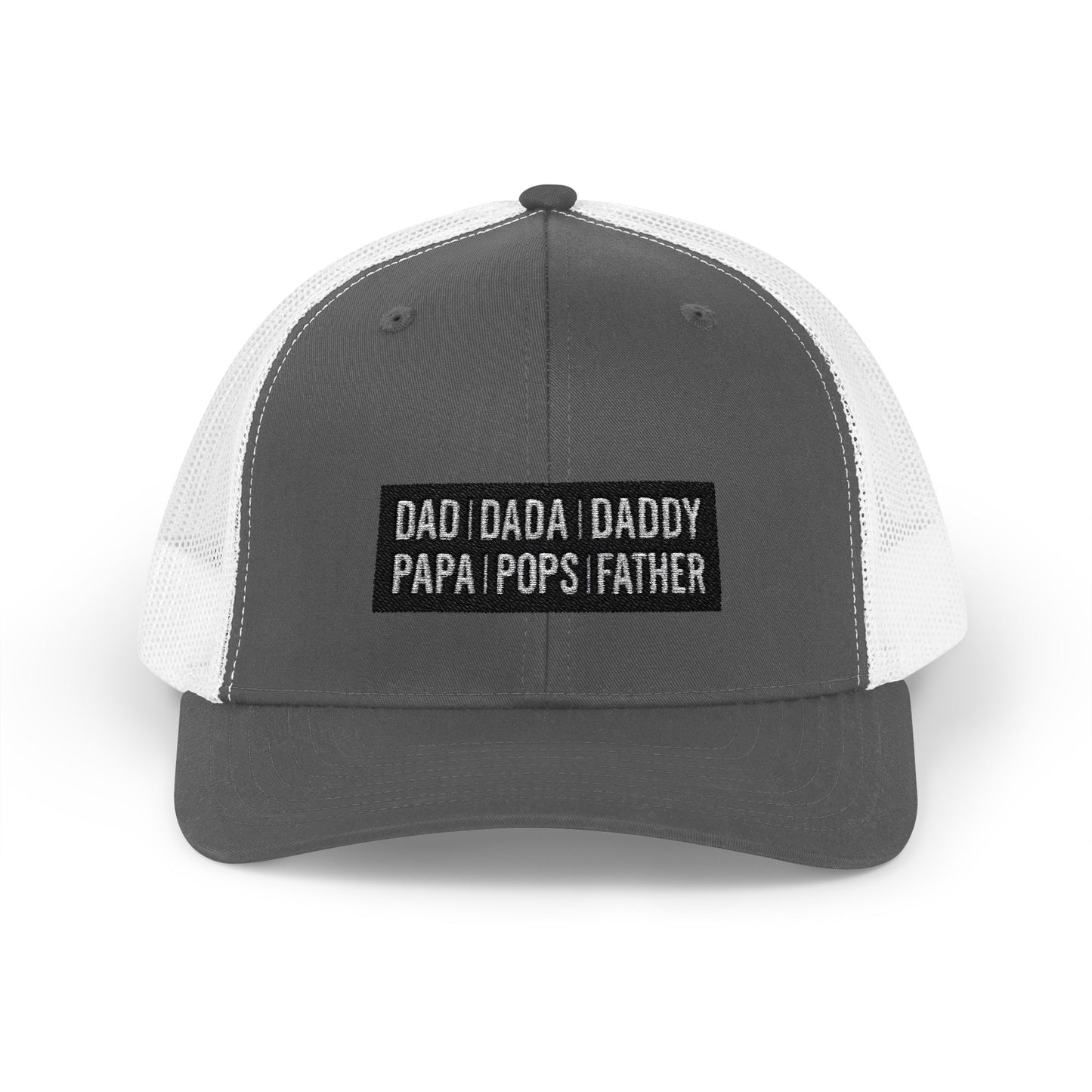 Father Names Line-Up Trucker Hat - Minimalist Black & White Design