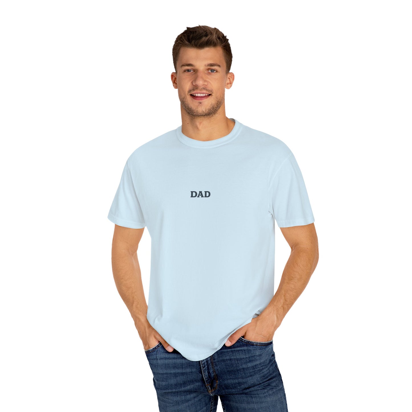 Father’s Day “Dad – Heavy Shoulders, Strong Hands, Full Heart” T-Shirt – Rustic Woodcut Edition